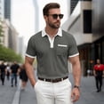 thumbnail image 2 of Telankuip Summer Color Block Waffle Short Sleeve Polo Shirts for Men Casual Textured Quarter Button Collar Comfortable Breathable Top Dress Business Work Shirt with Pocket Grey XXL, 2 of 8
