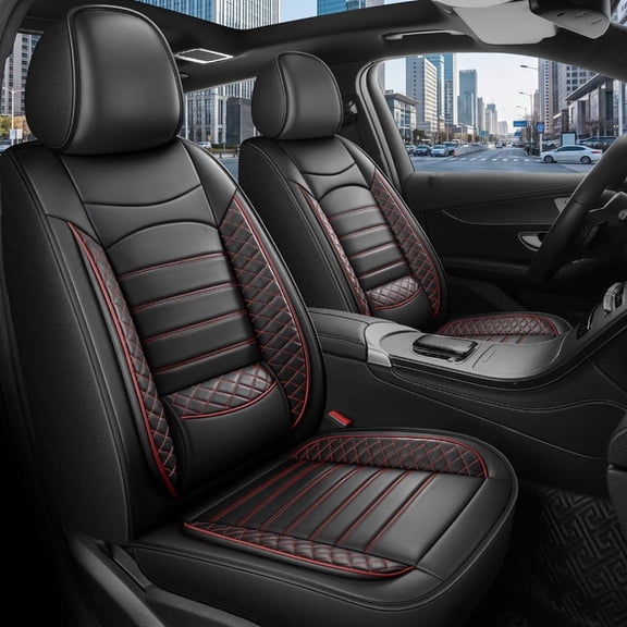 Full Set for Kia Seltos Car Seat Covers 2021-2025,Waterproof Nappa Leather Car Seat Protector,Anti-Slip and Comfortable Car Seat Cover&Accessories(5 Seats/Black&Red)