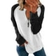 thumbnail image 2 of Pntutb Mujeres Casual Sólido Cremallera Empalme Suelto Con Capucha Manga Larga Cuello En V tops Pntutb Pntutb-3892, 2 of 6