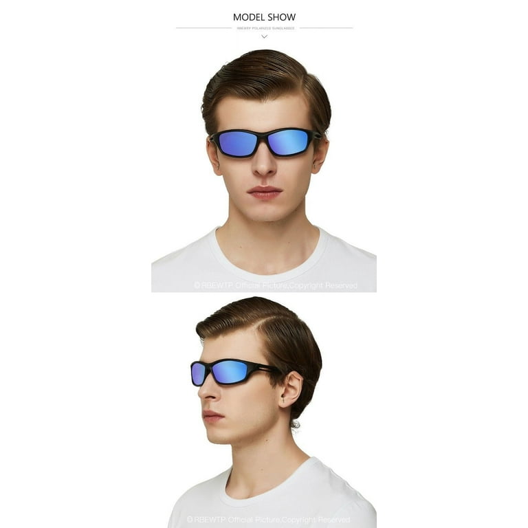Blue Mirror Polarized Mens Glasses Wrap Tr90 Frame Sports Driving  Sunglasses 