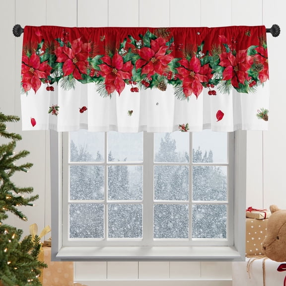 Deztibos Christmas Poinsettia Curtain Valances Decoration, Suitable for Kitchen, Bedroom, 52lx18w Inch Xmas Elegant Holiday.