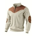thumbnail image 6 of LWavelet Men's Ribbed Fabric Color Block Quarter Zip Pullover - Elbow Patches Casual Fall Winter Top Khaki 2XL, 6 of 7