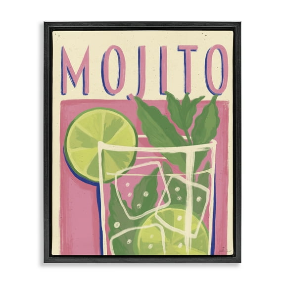 Stupell Industries Retro Mojito Cocktail Food & Beverage Painting Black Floater Framed Canvas Art Print Wall Art, 17 x 21