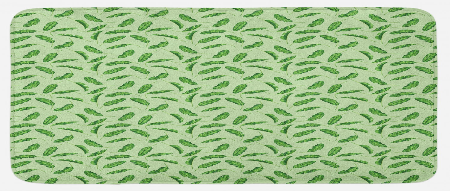 Banana Leaf Kitchen Mat, Vivid Green Tropical Leaves Botany Ecology and