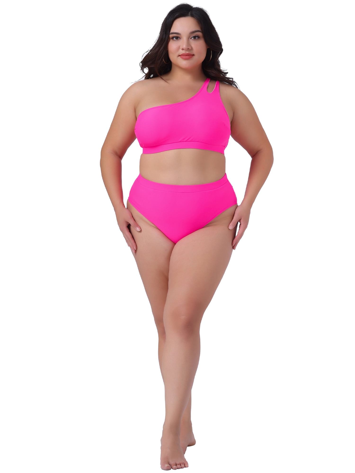 DARING DIVA Plus Size Women's Bikini Two Piece One Shoulder Swimsuit 4X Hot Pink