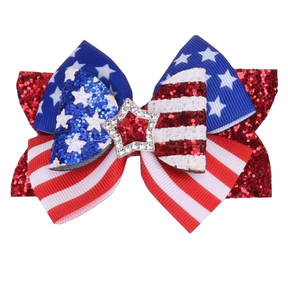 yocbz Girls Headbands with Bows Independence Day Hair Bow Flag Bowknot 4th Of July Hair Bow Pin Glitter Cheer Bow Hair Red White Blue Hairpins Barrettes For Blue,3-12 Years