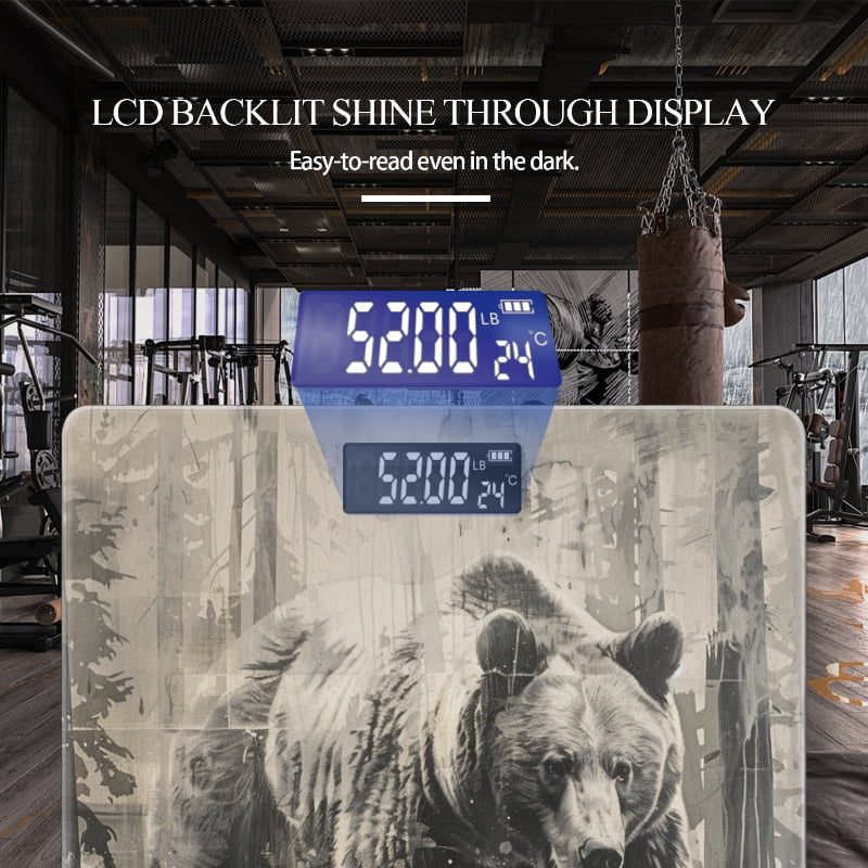 High Precision Body Weight Scale Smart Bathroom Scales with Large LCD Display(400lbs),Decorative for Bedroom-Painting Of Grizzly Bear In The Forest