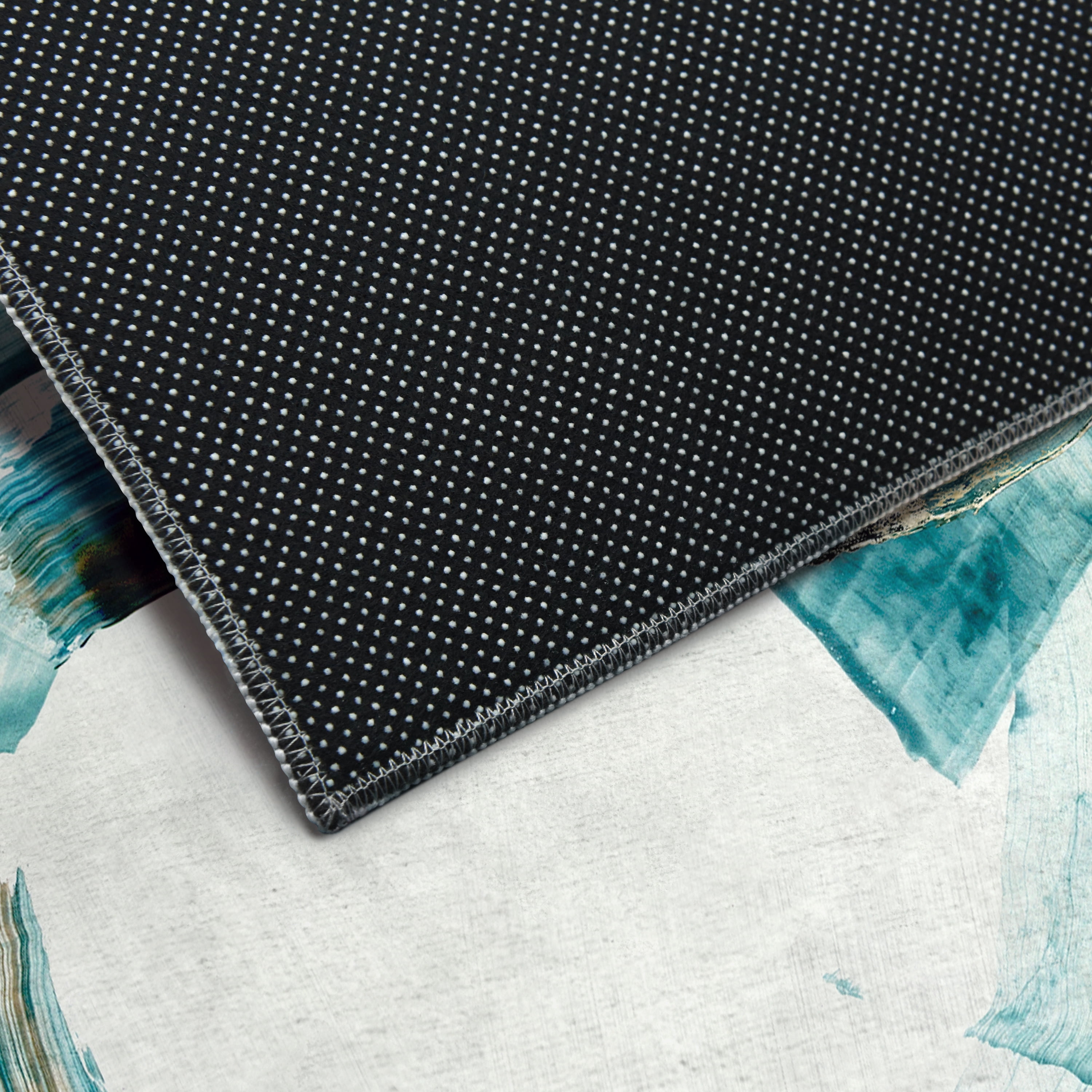 Blue Gold Rings Washable Geometric Art Area Rug size 8'x10', Power-loomed, Heavenly Softness with Non-Slipping Backing
