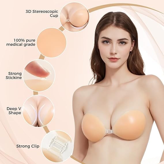 AMFLOWER Adhesive Bra Strapless Sticky Invisible Push up Reusable Silicone The Best Off Backless Viscous for Women