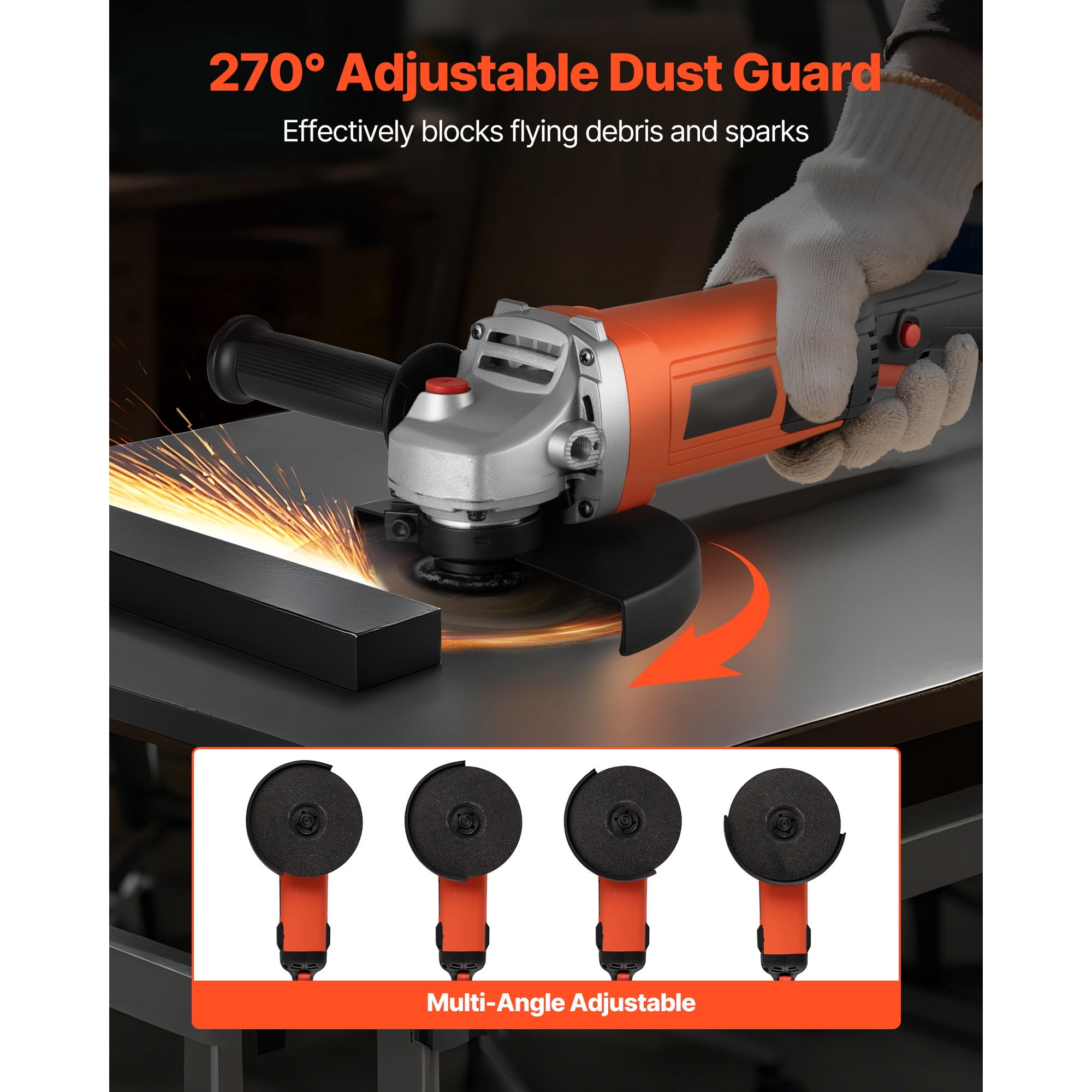 KFFKFF 7" Electric Angle Grinder, 13-Amp High-Speed Power Tool, 8500RPM Corded Grinder with 270° Adjustable Dust Shield for Metal Work, Cutting, and Rust Removal (Disc Not Included)