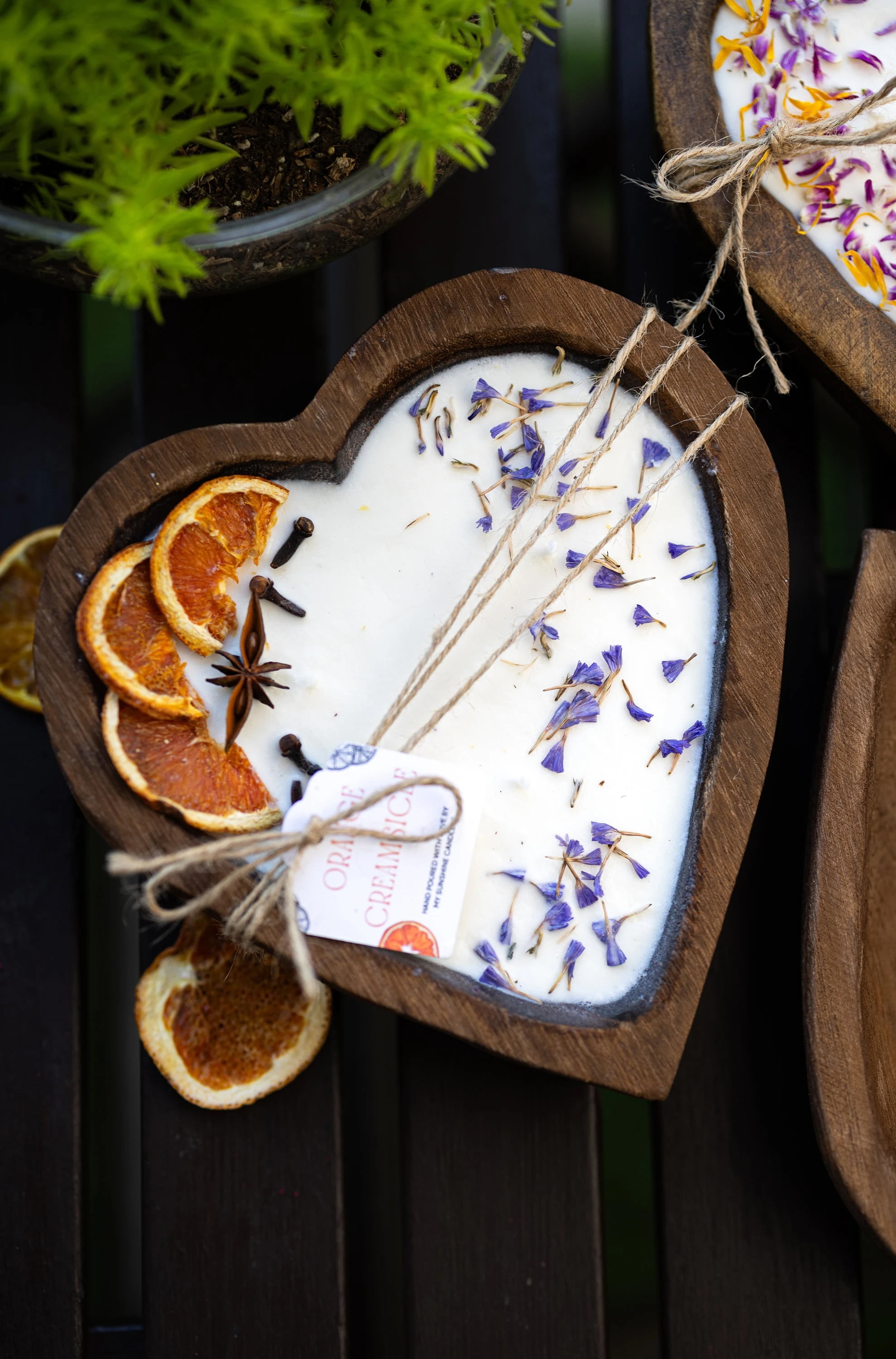 Large Heart Wood Dough Bowl Candle / Orange Bowl Candle/ Soy Wax Candle / Love Engagement Wedding Bridal Mother's Day 3 Cotton Wick
