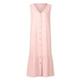 thumbnail image 4 of CHUANK Robes pour Femmes en Liquidation à Moins de 5,00 $ Robe Maxi Blanche pour Femmes Uni Col en V Sans Manches Robe à Boutons Coton Lin Longues Robes d'Été pour Femmes, 4 of 5