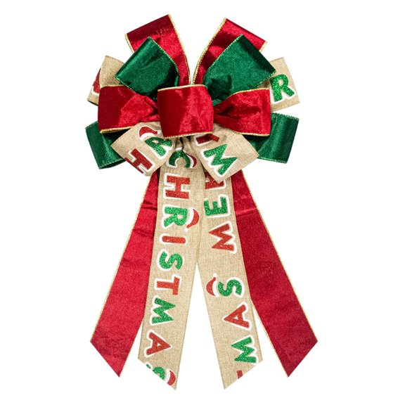 Hying Large Christmas Bow for Wreath, Green Red Velvet Bows for Front Door Decor 1 Pack