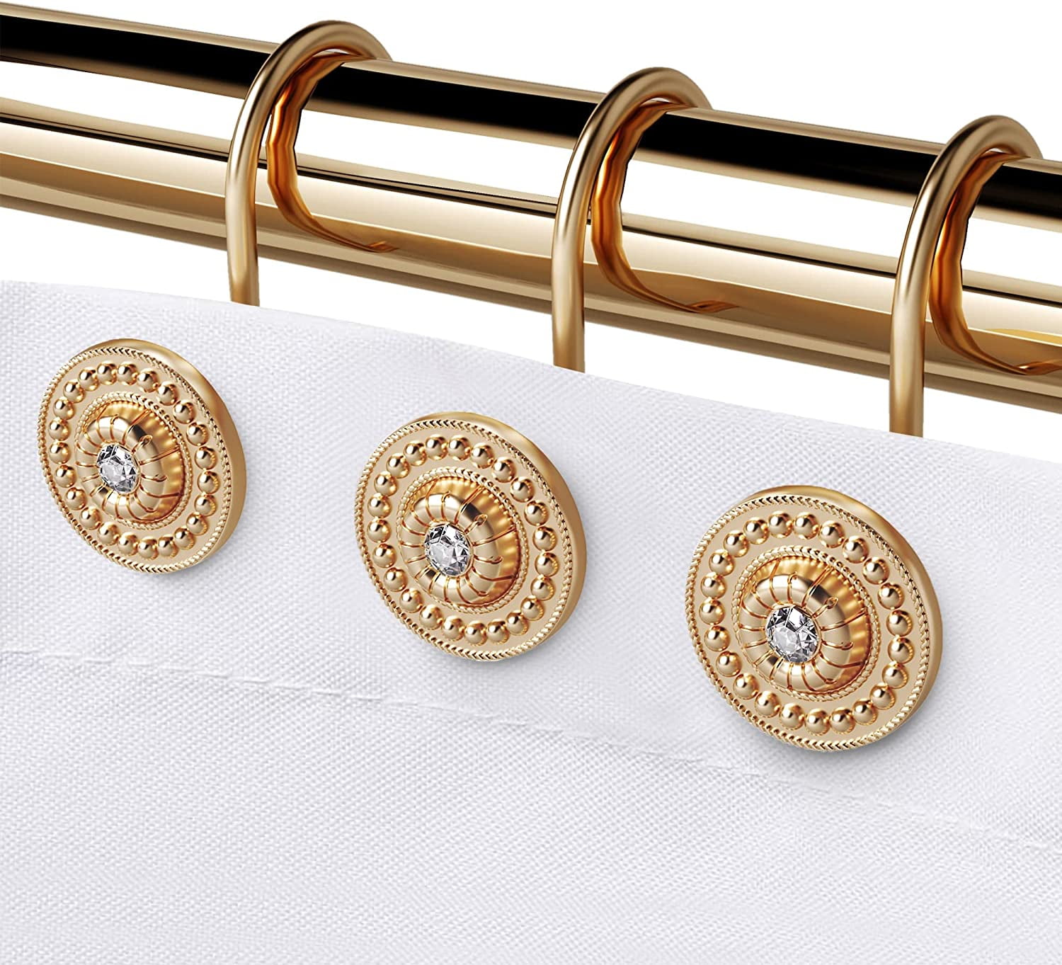 Gold Shower Curtain Hooks, Rust Proof Shower Curtain Rings for Bathroom ...