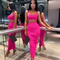 thumbnail image 4 of Women's Suspender Skirt Two Piece Set High Waist A-Line Long Skirt Splicing Street Fashion Sleeveless U-Neck Dress S M L XL, 4 of 4