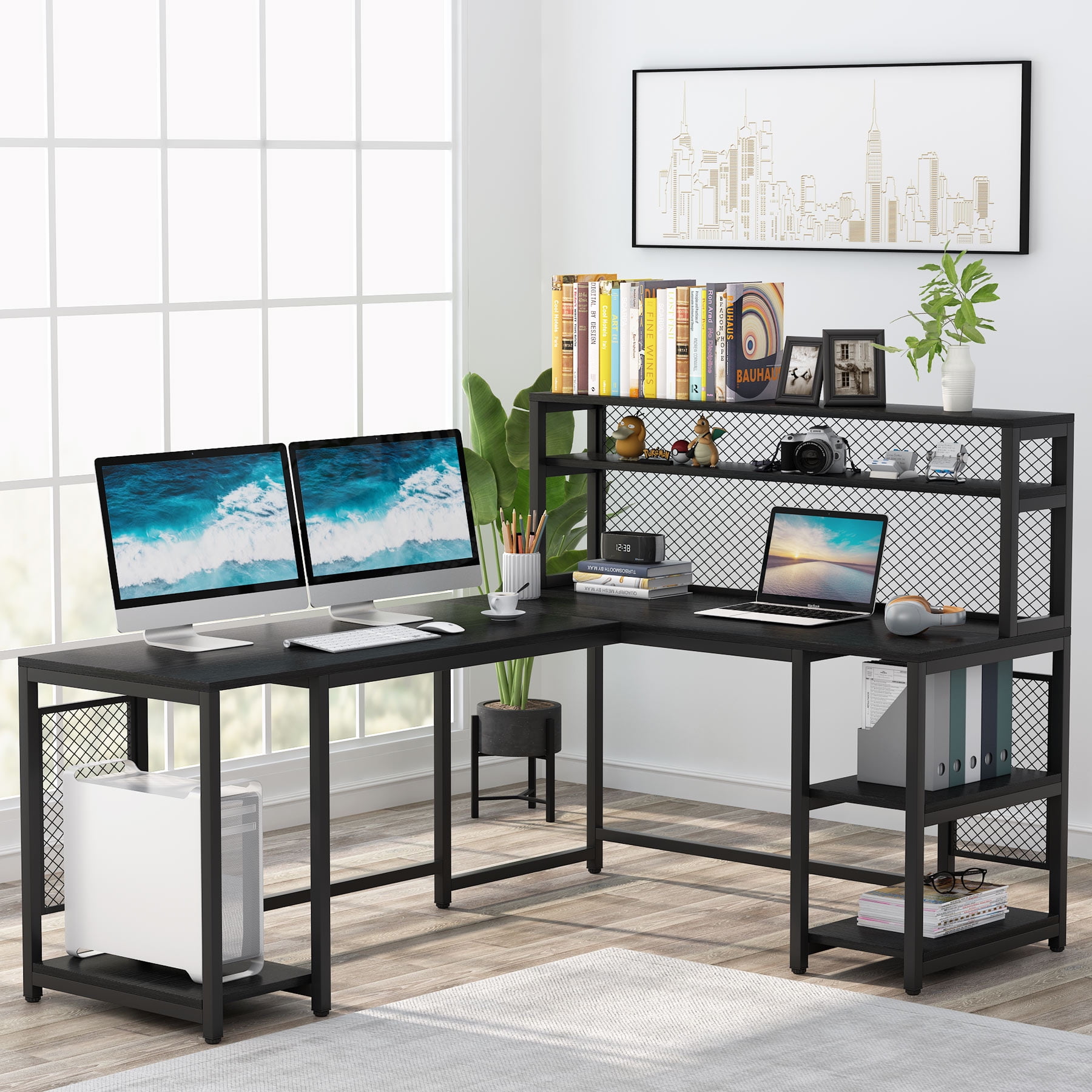 Tribesigns L Shaped Desk with Monitor Stand Riser Gaming Computer Table