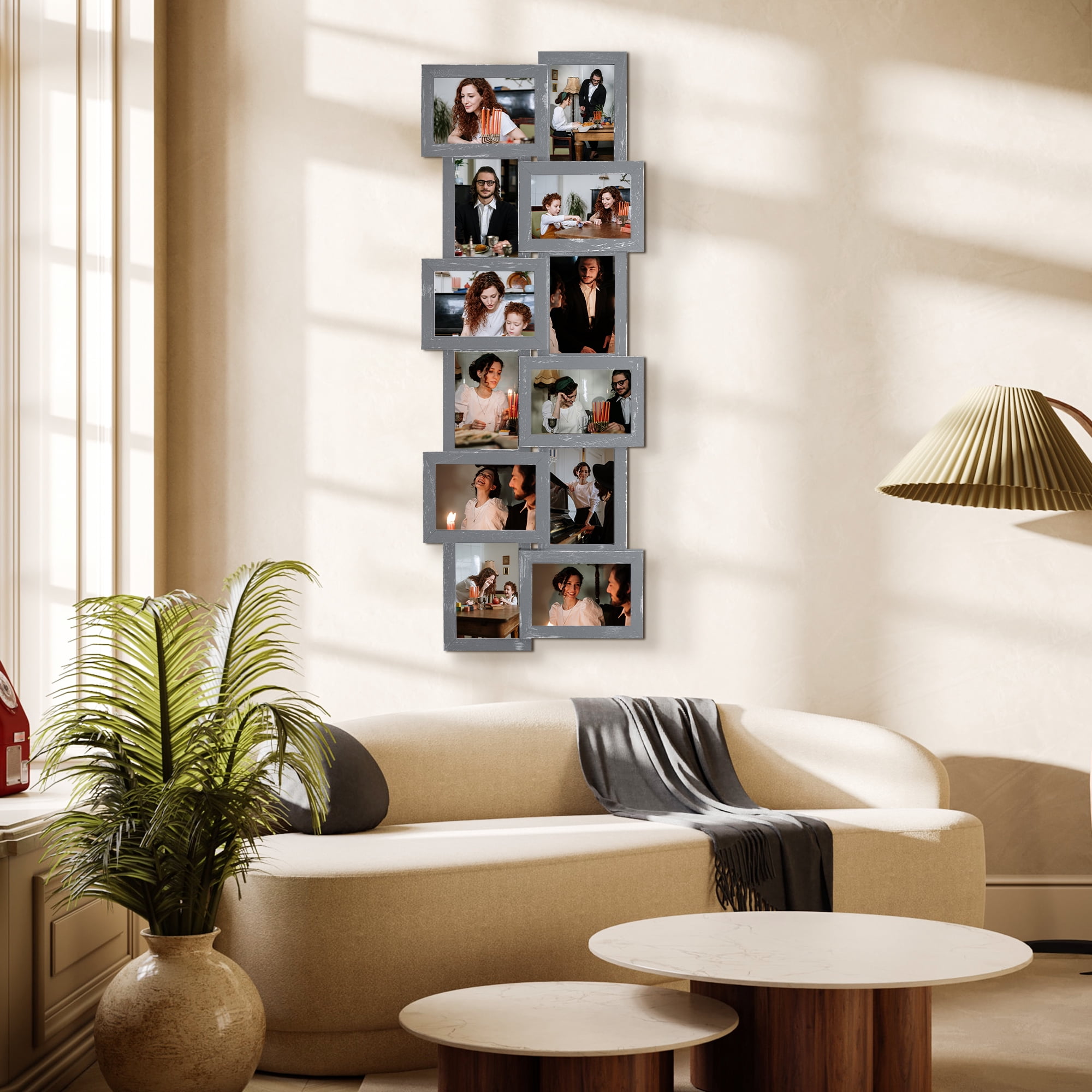 Classic Gallery Display  Multi Photo Frame 12 Openings Picture Frames 4x6 Collage Gray For Wall