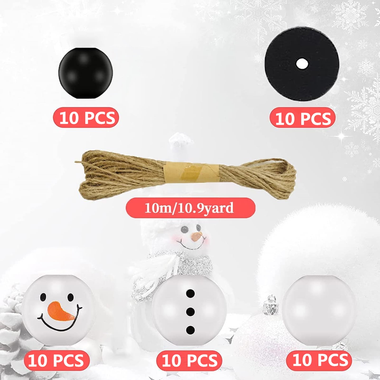Opvise 50/100Pcs Christmas Snowman Wooden Beads Heavy Duty DIY Craft Handmade Bracelet Necklace Jewelry Making Cartoon Snowman Loose Beads Kit for Christmas 100pcs