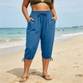 thumbnail image 6 of Costeam Womens Plus Size Drawstring Ankle Tie Capri Pants Dual Side Hand Pockets Elastic High Waist Soft Stretch Knit Loose Fit Casual Loungewear Cropped Trousers, 6 of 7