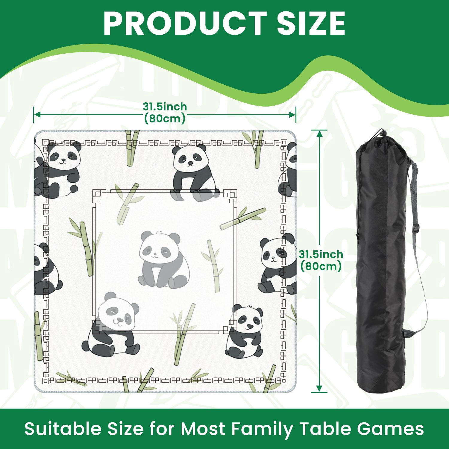 Mahjong Mat 31.5" x 31.5" Bear seamless panda polar bear bamboo teddy scarf repeat tile cartoon Non-Slip Noise Reduction American Mahjong Tiles Table Cover for Dominoes Poker Card Board Games Gift