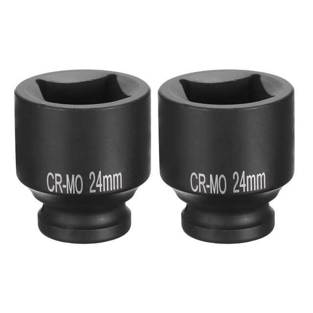 2pcs 4 Point Square Socket 1/2" Drive 24mm Metric CR-MO Impact Wheel Socket