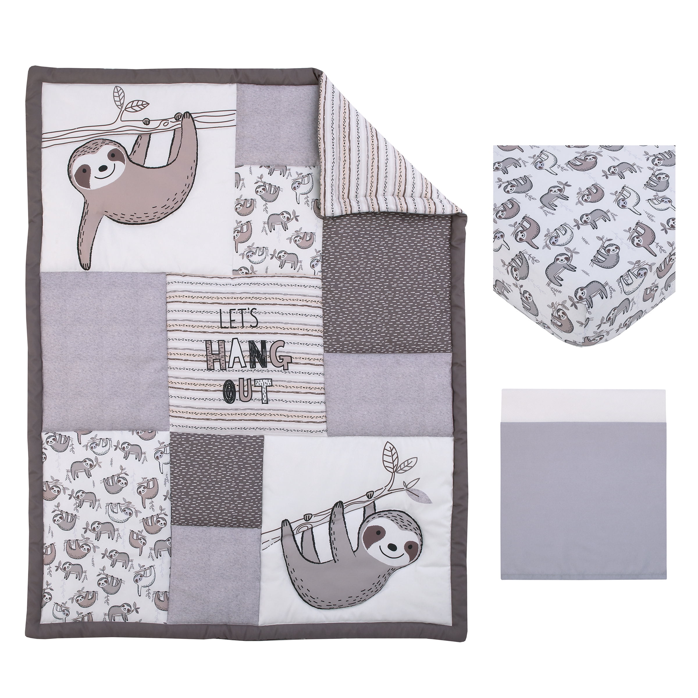 Little Love by NoJo Sloth Let's Hang Out Grey 3 Piece Crib Bedding Set