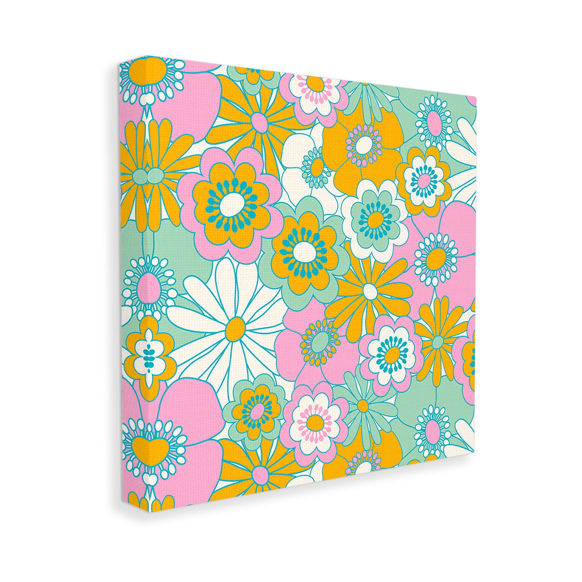 Stupell Industries Groovy Flower Pattern Botanical & Floral Painting Gallery Wrapped Canvas Art Print Wall Art, 30 x 30