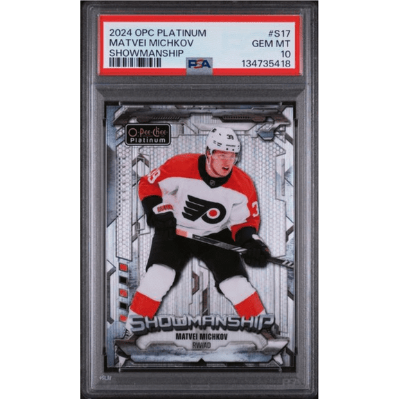 Graded 2024 O-Pee-Chee Platinum Matvei Michkov #S17 Showmanship Rookie RC Hockey Card PSA 10 Gem Mint