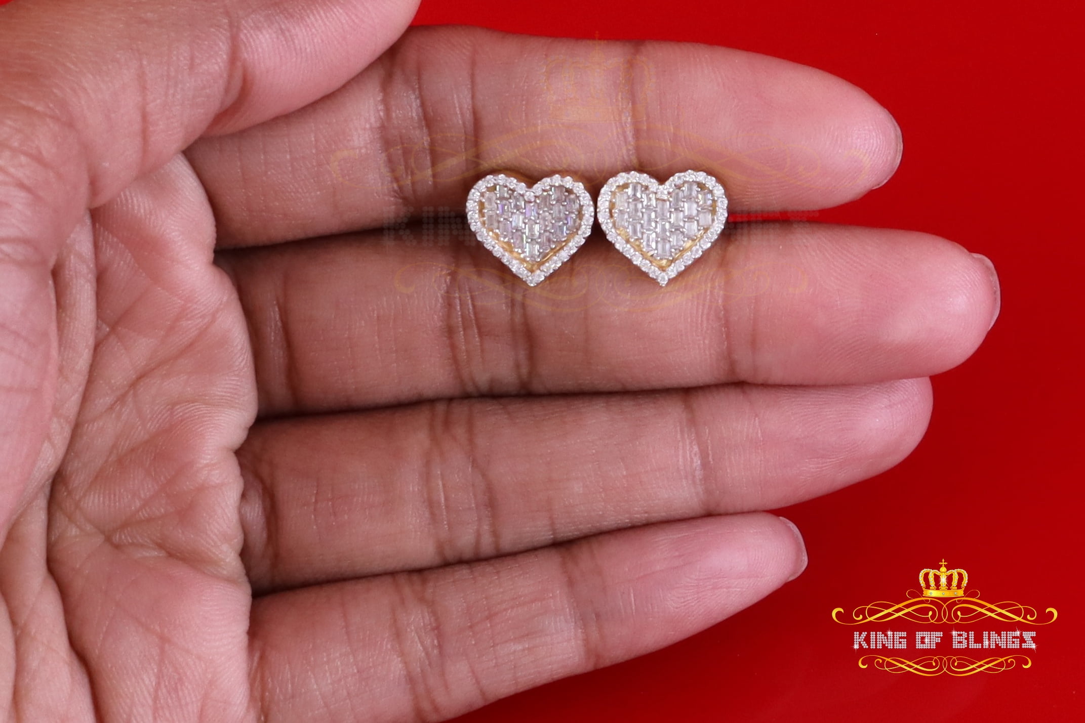 King of Bling's 925 Yellow Silver 1.00ct VVS 'D' Moissanite Heart Stud Earring Men's/Womens