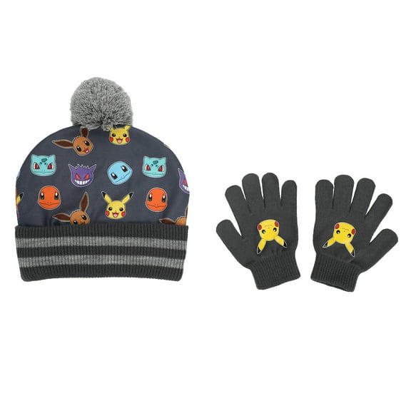 Pokemon Character Collage Youth Cuffed Beanie and Gloves Set