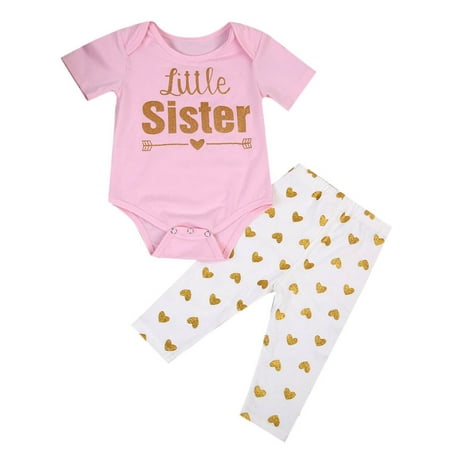 

Huakaishijie Infant Baby Girls Sister Matching Clothes Short Sleeve T-shirt Romper and Pants Set