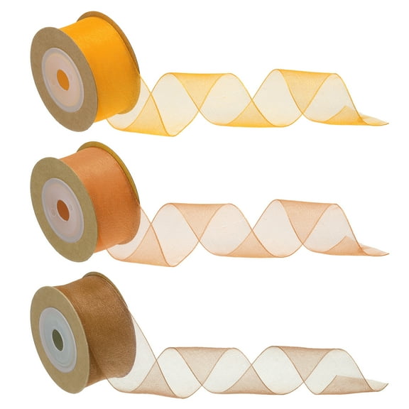 3 Pcs Roll Sheer Organza Ribbon Organza Ribbon 1 Inch 10 Yard Sheer Ribbon Yellow Gold Champagne Gold Brown