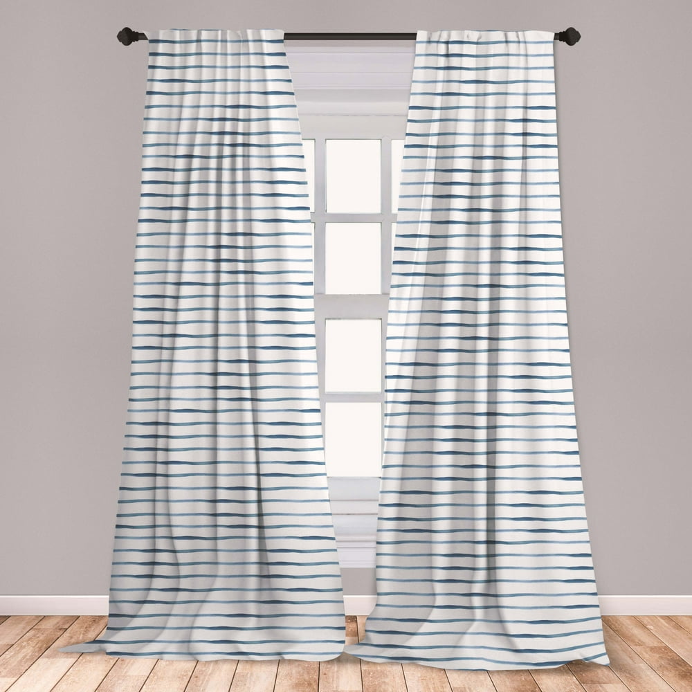 Harbour Stripe Curtains 2 Panels Set, Abstract Brushstroke Nautical