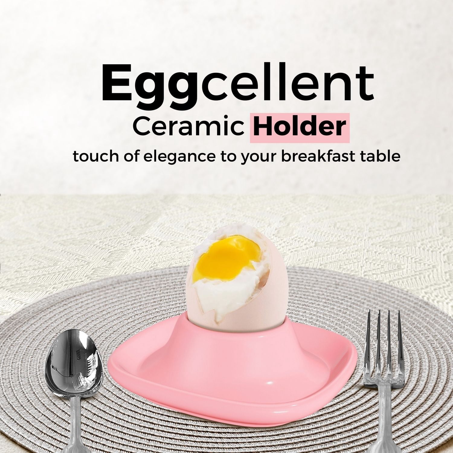 Ceramic Egg Cups Set of 4 Pack, Porcelain Hard Soft Boiled Egg Holder Keeper Container w/ Base, Stackable Serving Dish Plate Stand Serveware for Countertop Display Kitchen (Pink)