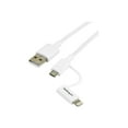 thumbnail image 2 of StarTech LTUB1MWH StarTech.com 1m (3ft) Apple Lightning or Micro USB to USB Cable for iPhone / iPod / iPad - White - Lightning/USB for iPhone, iPod, iPad, Tablet - 3.28 ft - 1 Pack - 1 x Type A Male, 2 of 5