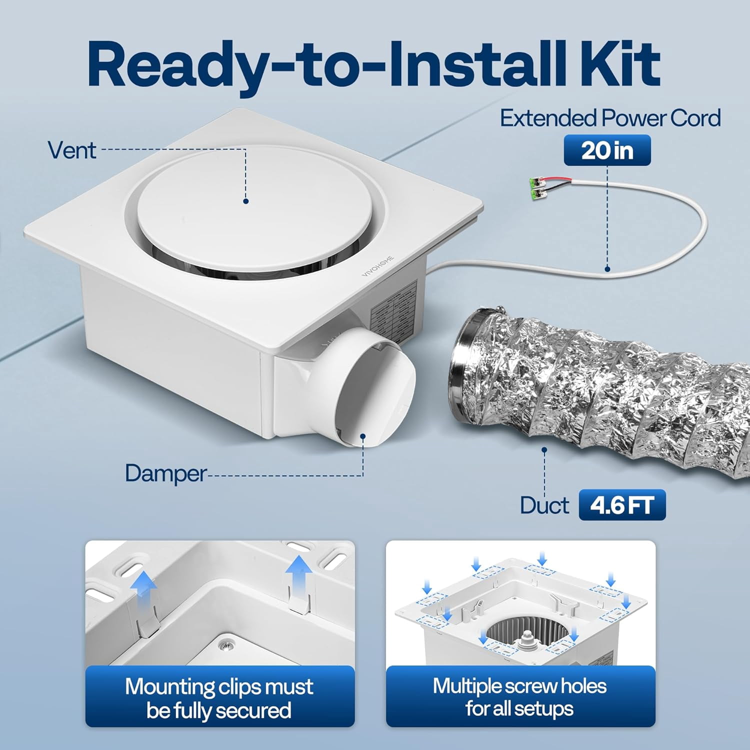 SPECSTAR AutoFlow Bathroom Exhaust Fan with Humidity Sensor 110CFM - Energy-Saving EC Motor,10.2-inch Ceiling Retrofit Bath Fan, No Attic Access Needed(Install Kit, 4-in Duct Included)