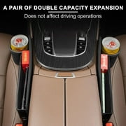 SPOKKI 2 Pcs Car Leather Cup Holder Gap Bag, Car Seat Gap Filler Organizer for Glasses Phones Keys and Cards (Black, Driver+Passengers Seat)