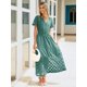 thumbnail image 3 of Vestido largo sencillo para mujer, cuello en V, color verde azulado con bolsillos, talla L, 3 of 7