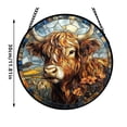 thumbnail image 4 of Round Stained Glass Hanging Panel Featuring Highland Cow Design for Window or Wall Display with Metal Chain Included, 4 of 8