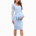 thumbnail image 1 of WUANDIXFA Women's Knit Ribbed Maternity Dress Maternity Dress Rib Knit Long Sleeve Dresses with Side Slit Pregnancy Clothes Light Blue,M, 1 of 6