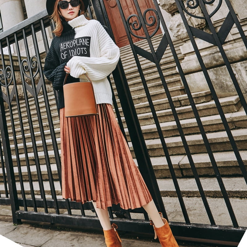 mid length pleated skirts walmart