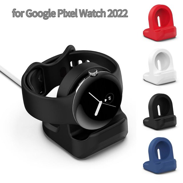 Soporte compatible con Google Pixel Watch, soporte de carga de silicona antideslizante, base con ranura para gestión de cables, color negro