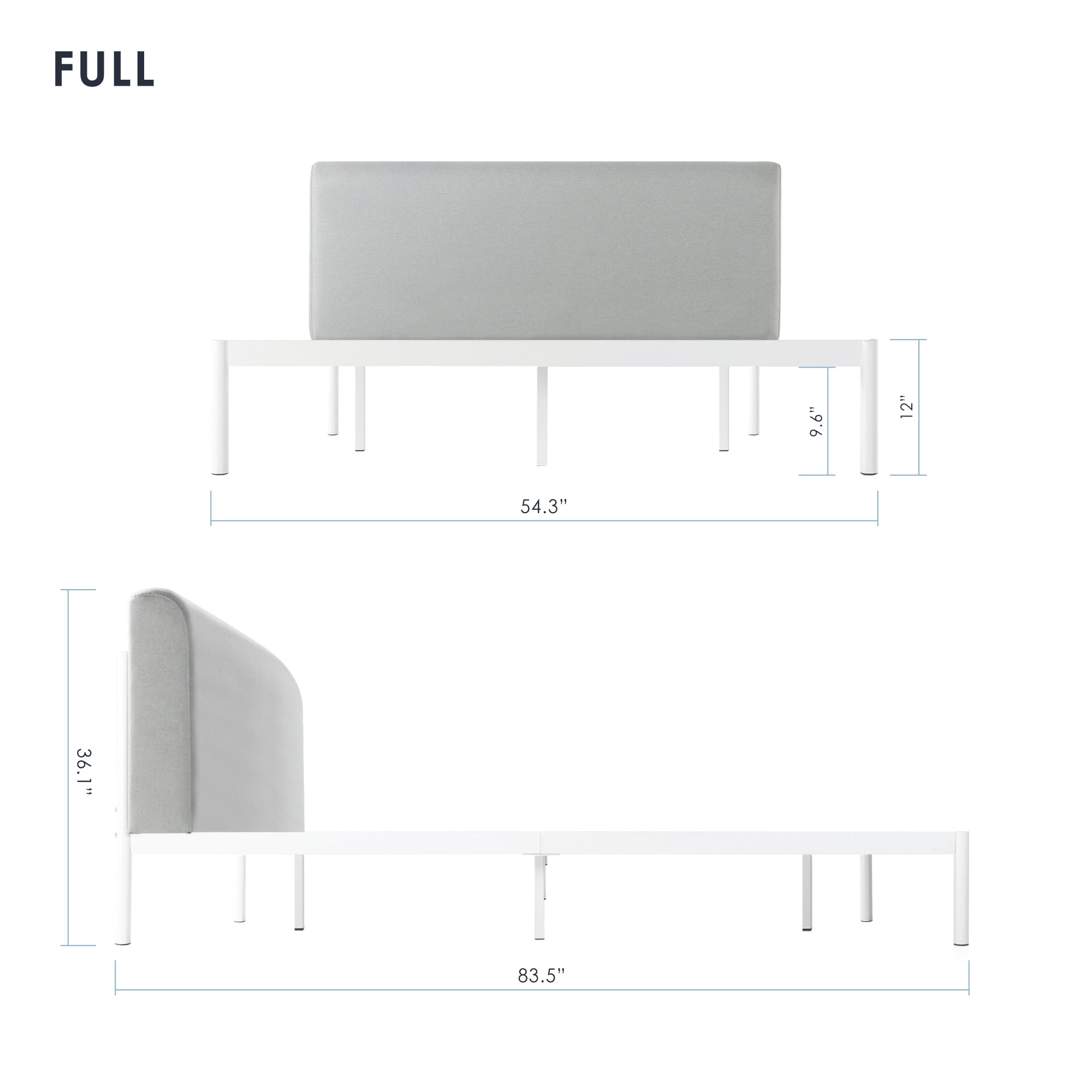 Mellow BREE Metal Platform Bed with Curved Upholstered Headboard, Steel Slats, Easy Assembly, Sky Grey, Full