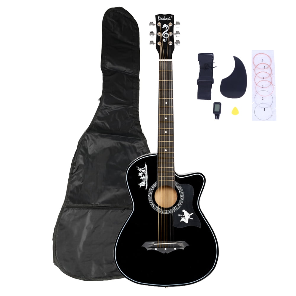 Private Jungle 38" Cutaway Guitar, Basswood Beginner Electric Guitar with Bag String Set, Black
