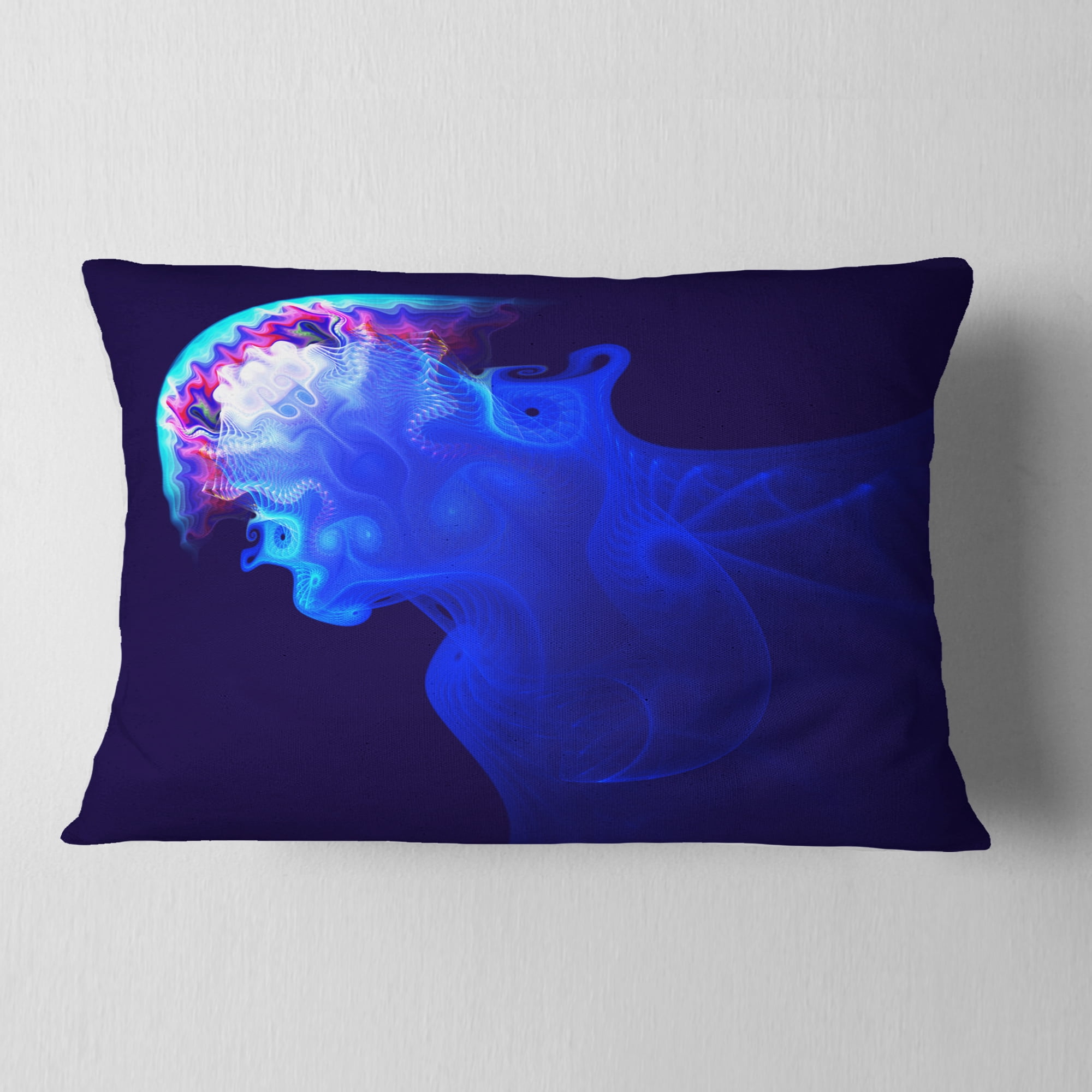 Designart Blue Jellyfish in Ocean - Animal Throw Pillow - 12x20