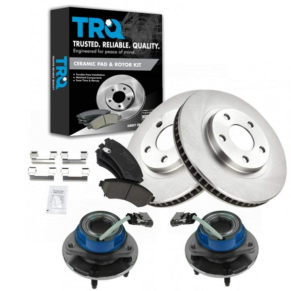 TRQ Wheel Hub Ceramic Brake Pad Rotor Kit Fits Select Buick Cadillac Chevy Olds Pontiac