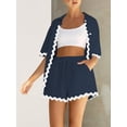 thumbnail image 2 of FEORJGP Women's 2 Piece Summer Set Lapel Neck Shirt Short Sleeve T-shirt Cardigan Button Down Ric Rac Tops + Elastic Waist Drawstring Shorts Fashion Casual Comfy Daily Outfits, 2 of 5