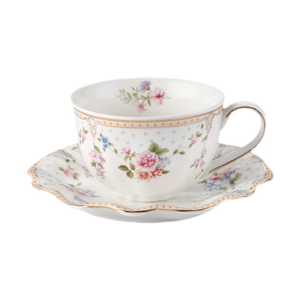 Juego de tazas y platillos para café, multiusos, con diseño único de flores, para beber té Platillo en forma de onda