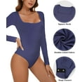 thumbnail image 4 of MANIFIQUE Women's Sexy Square Neck Bodysuit Long Sleeve Double Lined Shirt Tops, 4 of 6