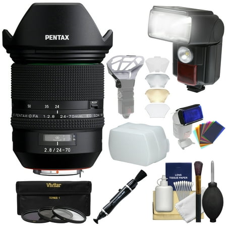 Pentax HD-D FA 24-70mm f/2.8 ED SDM WR Zoom Lens with Flash + Diffuser & Gels + 3 Filters